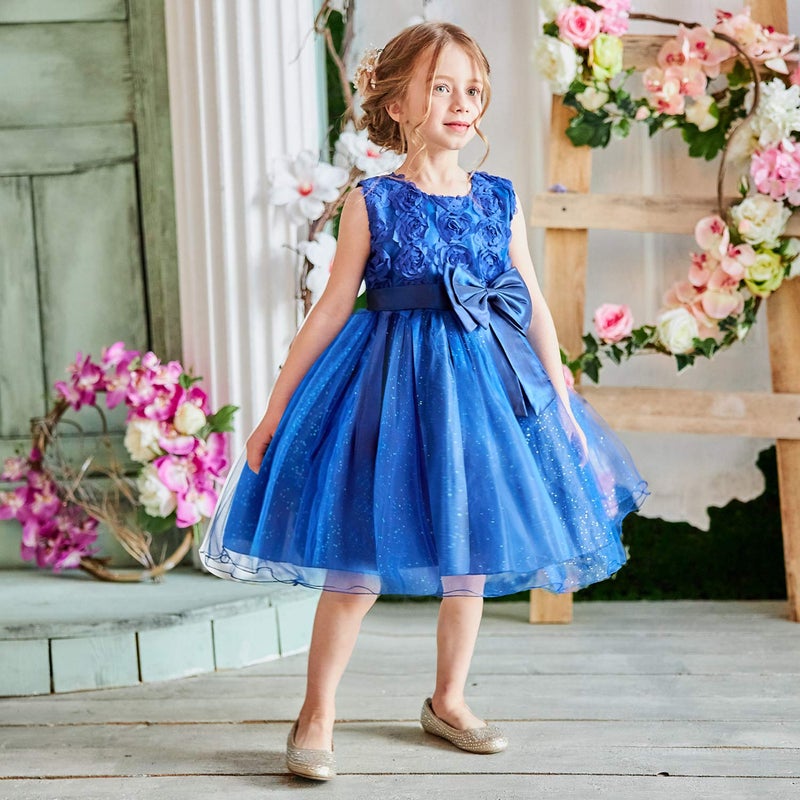 NNJXD Girl Sleeveless Lace 3D Flower Tutu Holiday Princess Dresses Size 6-7 Years Deep Blue - Image 3